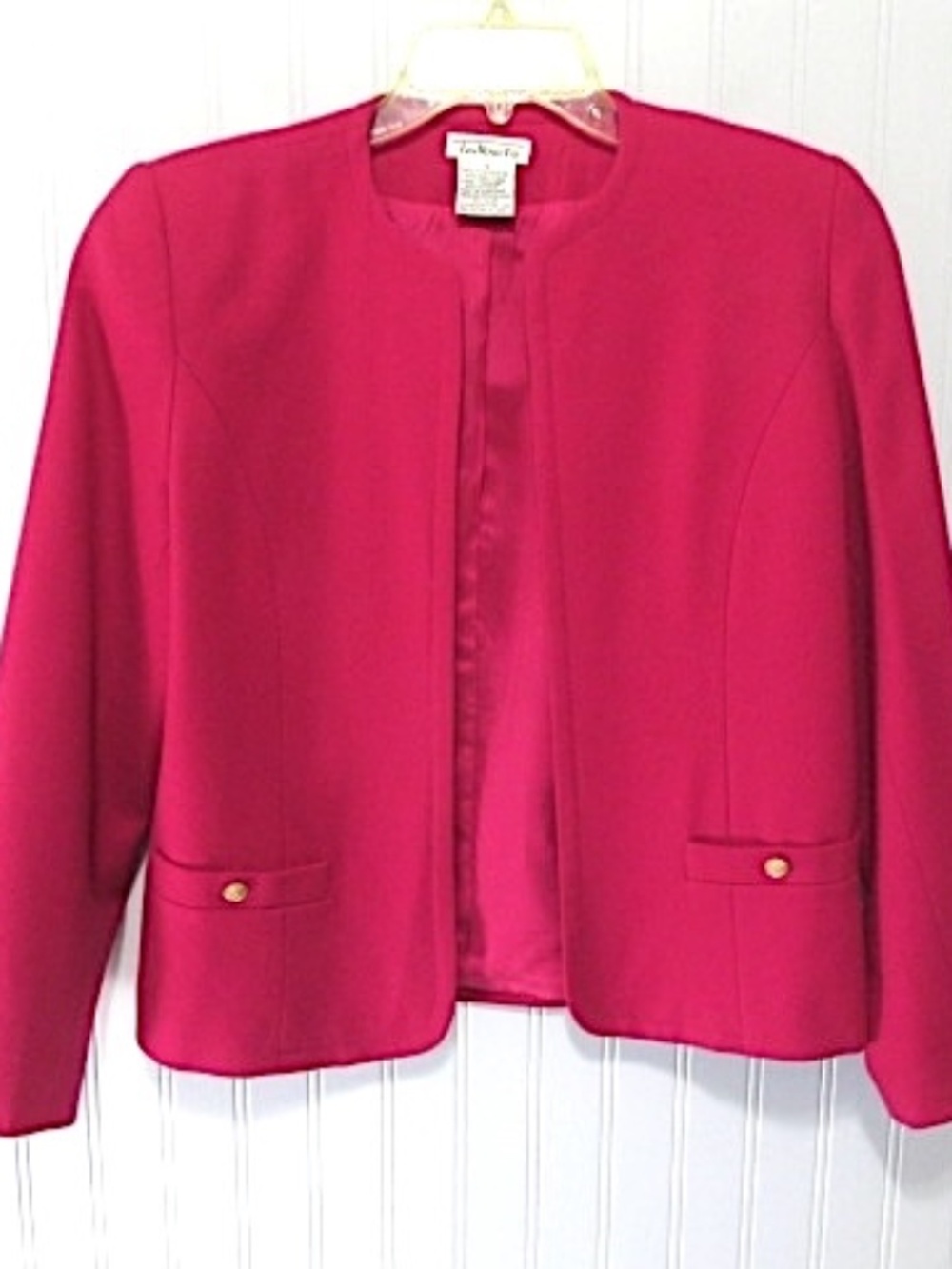 Talbots Fuchsia Red PInk Open Front Cropped Wool Jacket, Size 4